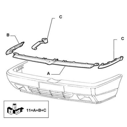 60779211 Complete set sierlijst Alfa Romeo 164 voorzijde bumper bronze