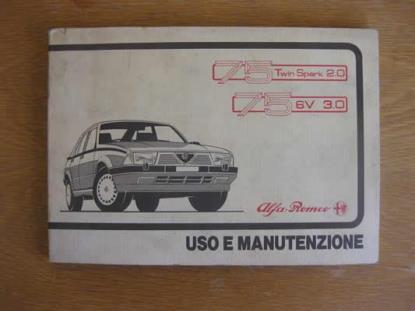 WPH9029 Instructieboekje Alfa Romeo 75 2.0 TS en 3.0 V6 (Italiaans)