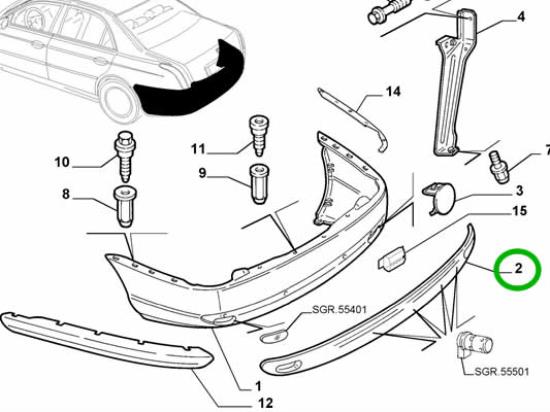 156032057 Sierstrip achterbumper Lancia Thesis (Parkeersensor)