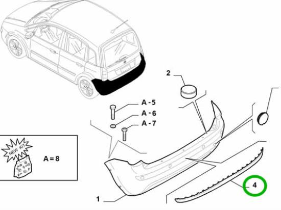 735358816 Sierstrip achterbumper Fiat Idea (Parkeersensoren)