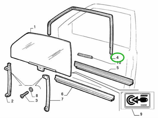 7640408 Raamrubber rechtsvoor