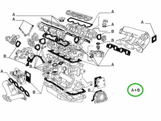 5893330 Motorpakkingset inclusief koppakking 1.8 en 2.0 i.e. 8v Fiat Croma Tempra Tipo